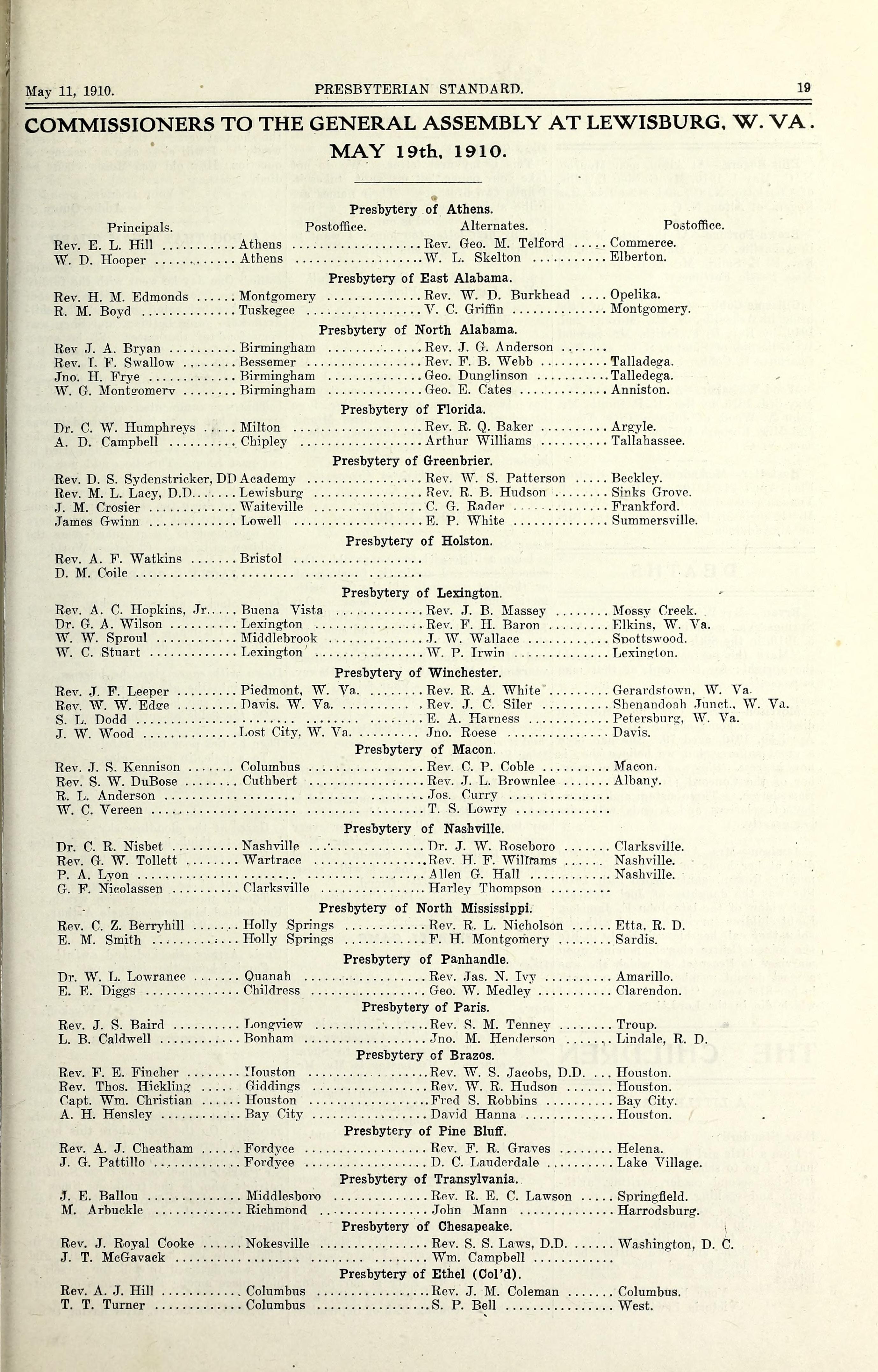 Commissioner to General Assembly Lewisburg